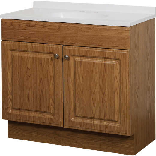 Zenith Zenna Home Oak 36 In. W x 35 In. H x 18 In. D Vanity with White Cultured Marble Top